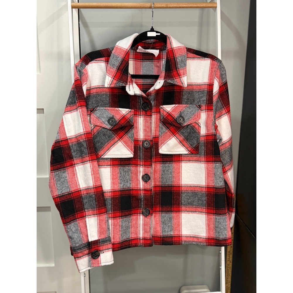 BB Dakota Steve Madden Red White Black Plaid Shacket Shirt Jacket M Lumberjack